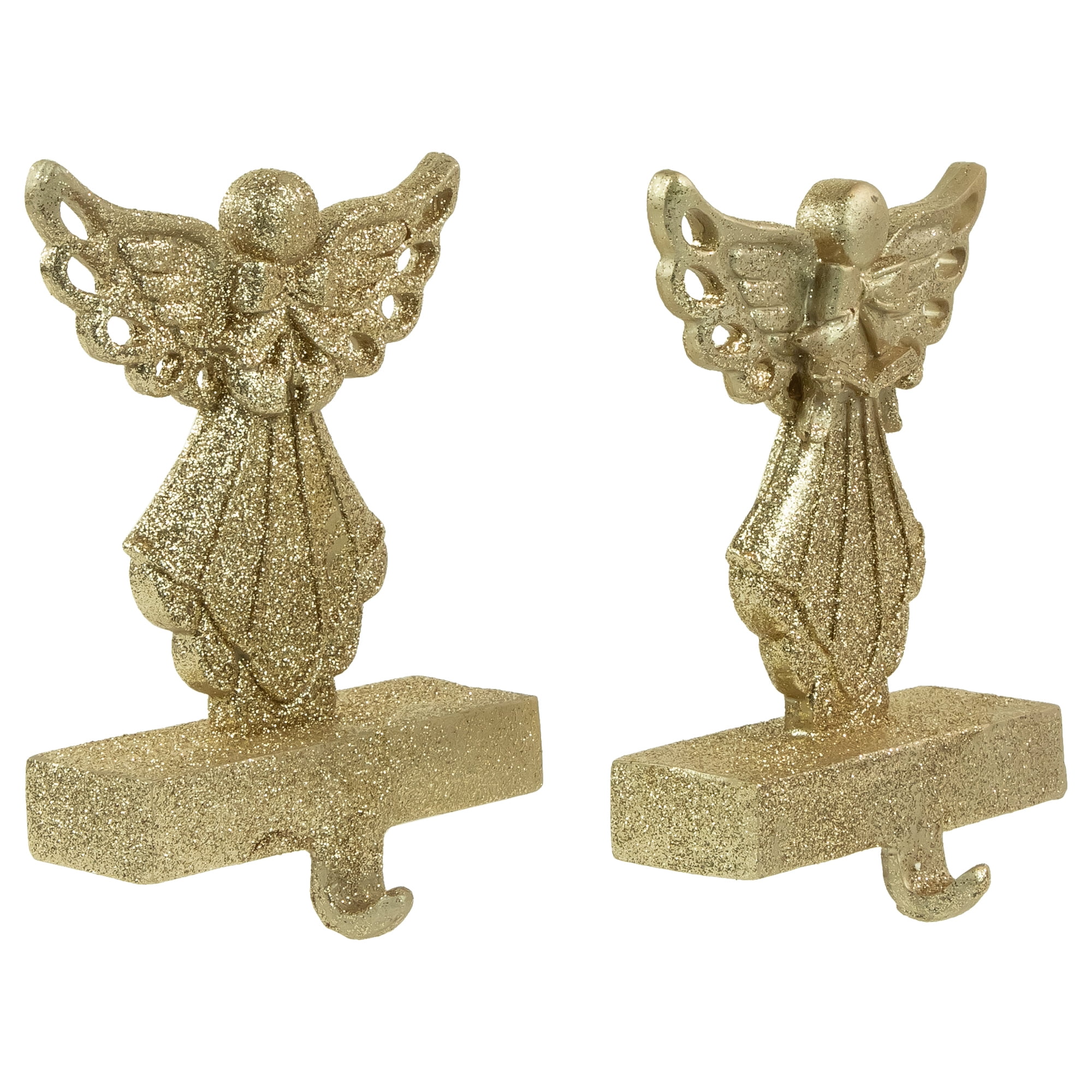 Northlight Set of 2 Gold Angel Glittered Christmas Stocking Holders 6.5"