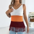 thumbnail image 5 of ShaoRunShi Womens Crochet Knit Tank Tops Sleeveless V Neck Fringe Boho Top Color Block Beach Vacation Camisole, 5 of 9