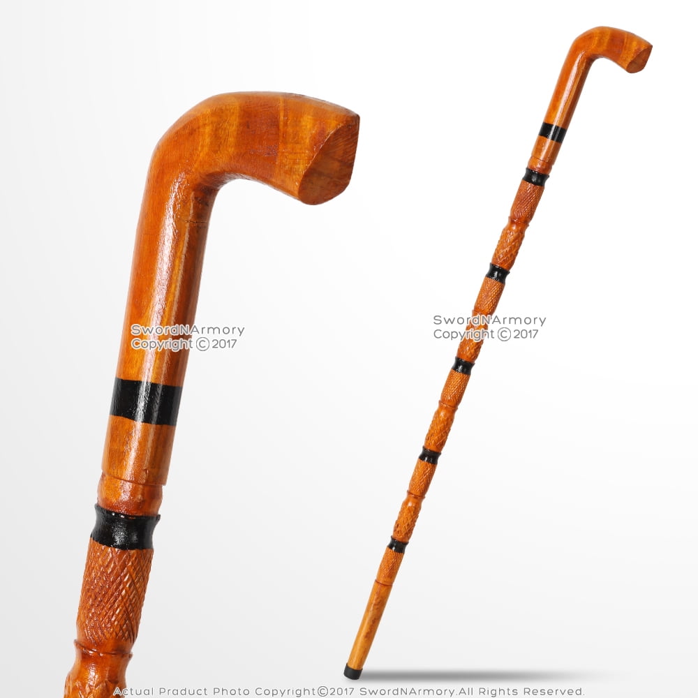 Handcrafted Eucalyptus Wood Walk Cane Stripe Etched Shaft