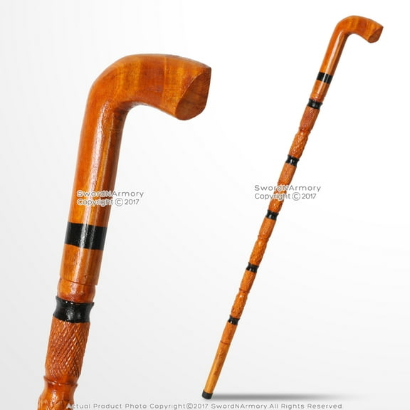 Handcrafted Eucalyptus Wood Walk Cane Stripe Etched Shaft