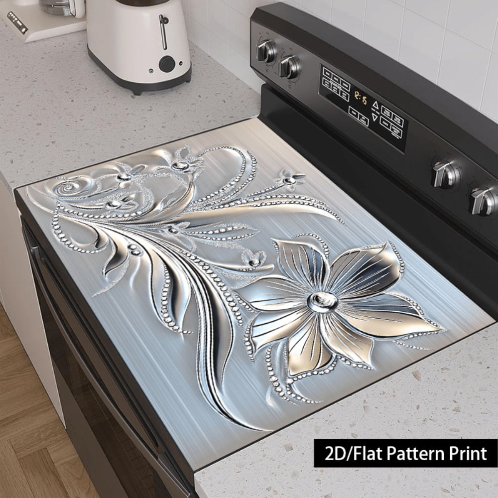 1 piece, stove panel and cooktop panel protection pad, 2D flat European floral pattern kitchen decorative countertop pad, suitable for stoves, washing machines, dryers, coffee machines, multi-functio