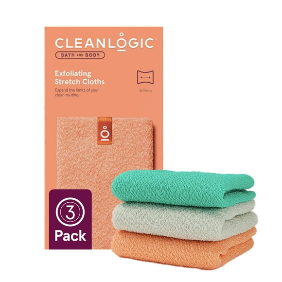 Paño exfoliante Cleanlogic Body Stretchy Bath, paquete de 3
