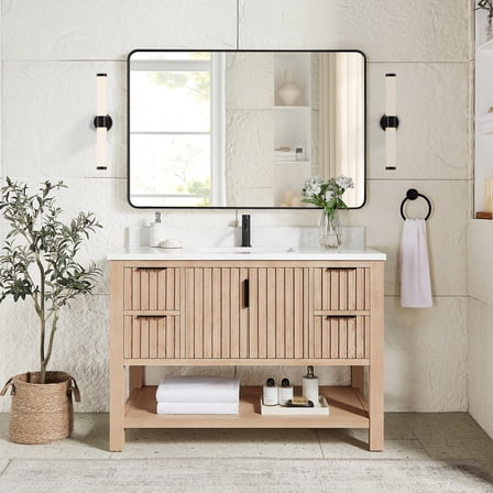 Vitre 48" Single Sink Bath Vanity in Aged Natural Oak with Composite Stone Top