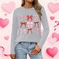 thumbnail image 5 of Women's Casual Bow Shirts Long Sleeve Cute Graphic Tees Tops Crew Neck Trendy Going Out Tshirt Pullover, L Gray, 5 of 5