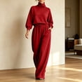 thumbnail image 2 of vdgthytj Sweatsuits Women 2 Piece Outfit Long Sleeve Turtleneck Drop Shoulder Tops Drawstring Wide Leg Pants Fall Athleisure Sets(Small,Wine), 2 of 6