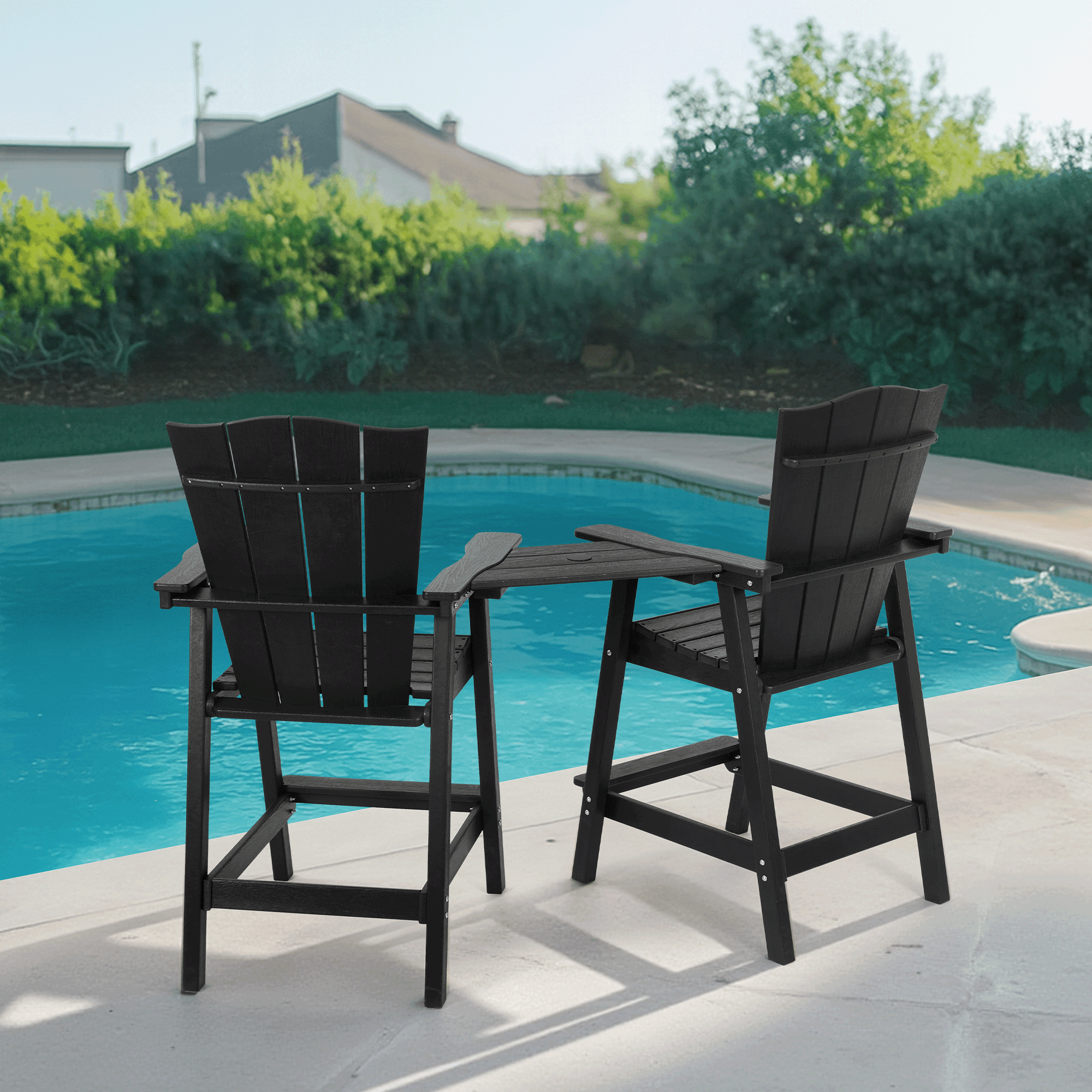 Naipo Tall Adirondack Chairs Set of 2,HDPE Outdoor All-Weather Bar Stool with Removable Connecting Tray Weather Resistant  Patio Furniture for Garden, Balcony, Porch, Pool, Black