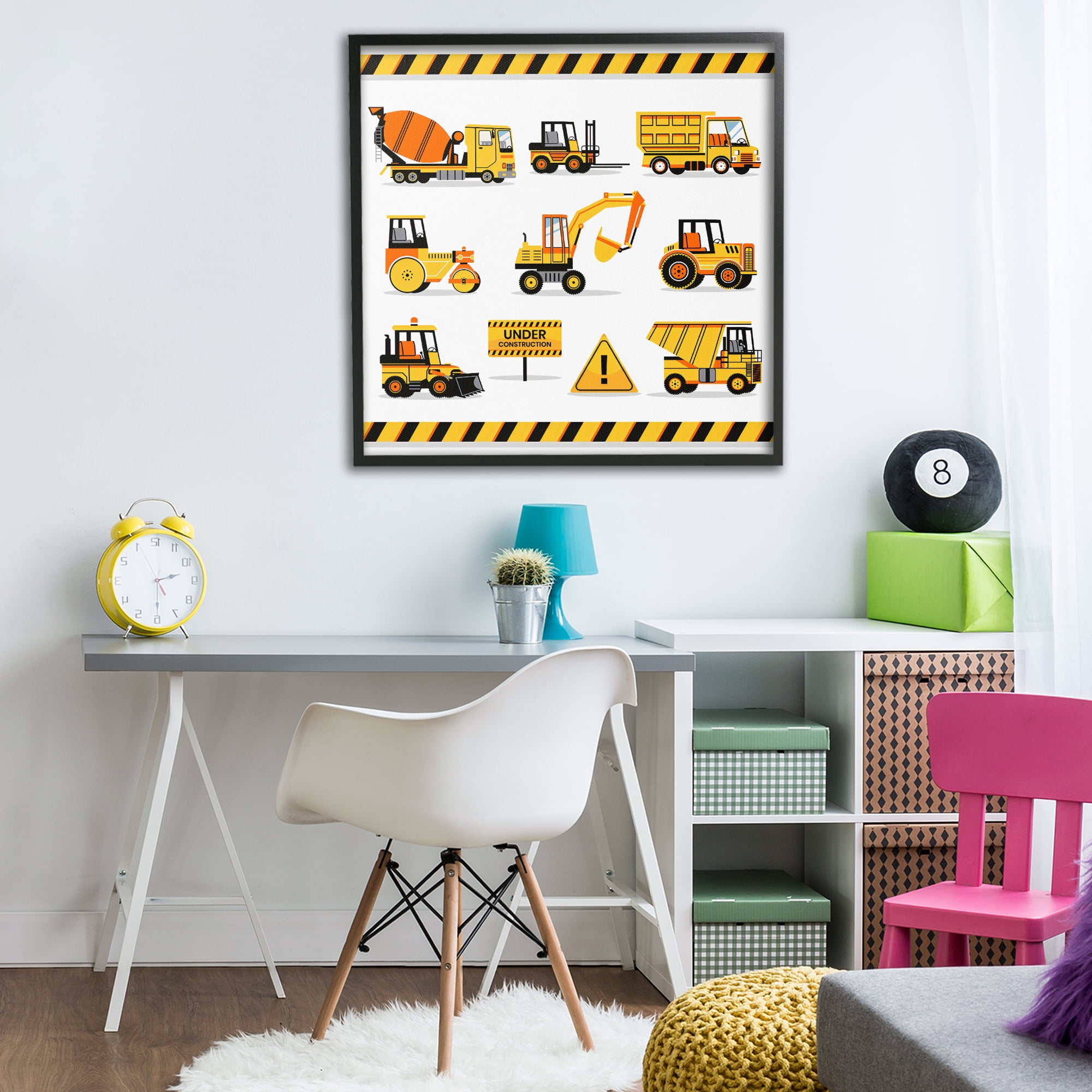 Stupell Industries Construction Vehicles with Warning Black Framed Giclee Art, design by Creative Studio