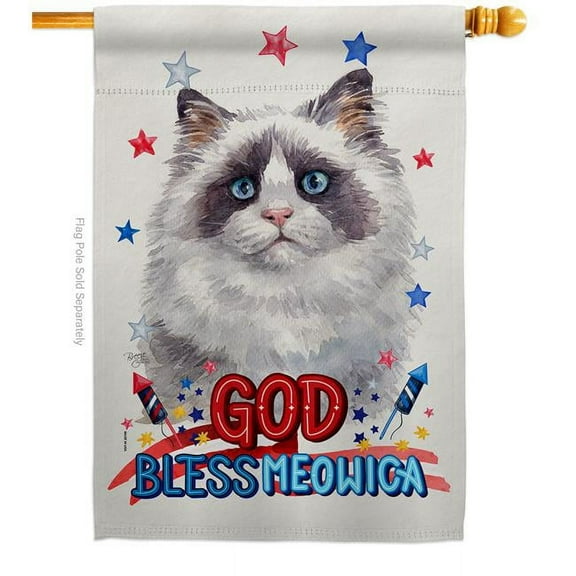 Breeze Decor H120175-BO Patriotic Blue Bicolor Ragdoll Animals Cat 28 x 40 in. Double-Sided Decorative Vertical House Flag for Decoration Banner Garden Yard Gift