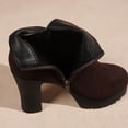 thumbnail image 6 of Viluyesy Womens Ankle Booties Round Toe Platform Sole Matte Faux Suede Rhinestone Side Zipper High Block Heel Street Fashion Boots Brown Size 7.5, 6 of 9