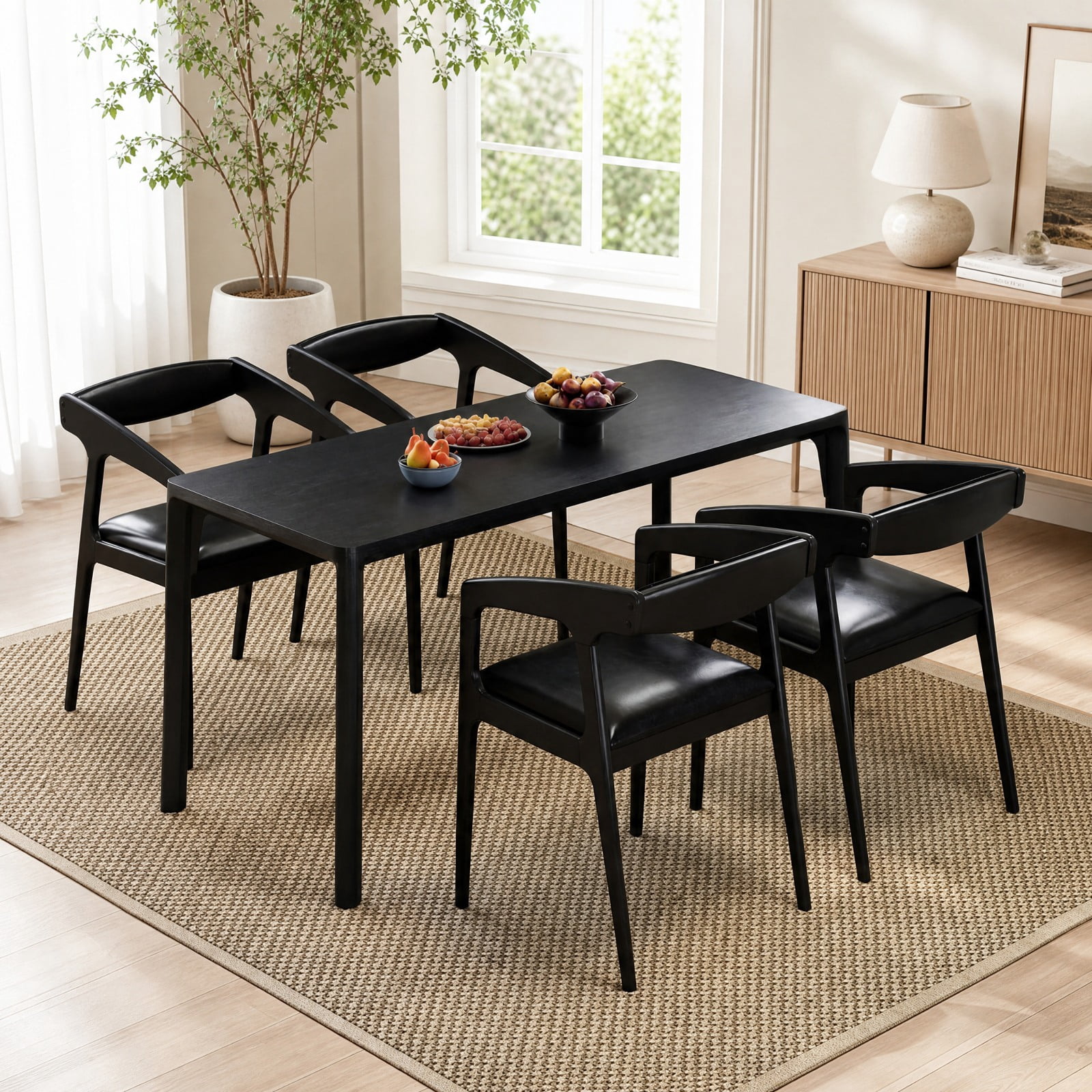 Furnibear Upholstered Armchairs Set of 2 with Cozy Backrest and Padded Seat Cushion for Kitchen Dining Room Living Room Home, Black
