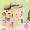 thumbnail image 3 of Colorful Geometric Shape Blocks and Sorting Cube Box Safe Wooden Material Shape Color Sorting Toy for Kids Educational Gifts, 3 of 8
