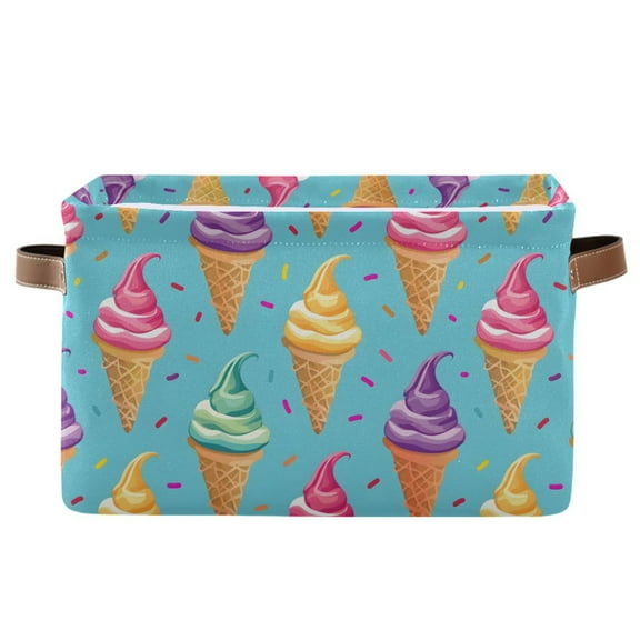 Ice Cream and Sweets Storage Bins with Handle Fabric Organizer Basket Foldable Box 1 Pack 14.2x10.2x8.3