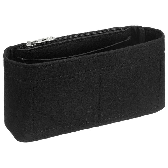 Purse Organizer Insert, Felt Handbag Shaper with Zipper, 7.5"x2"x4", Black