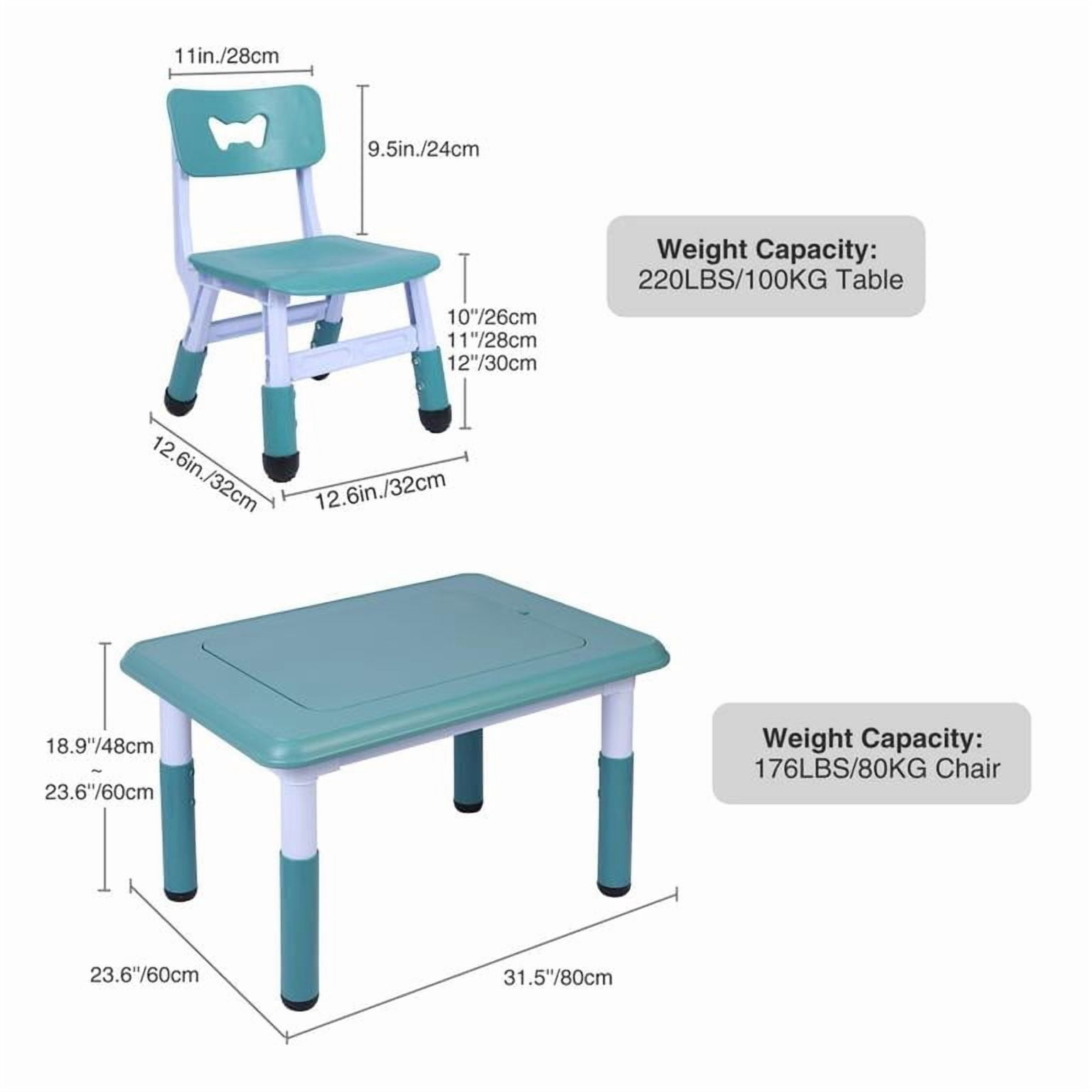 REDCAMP Double-Sided Kids Activity Table, Multi Drawing Table and Chair Set with 2 Chairs for Toddlers, Plastic Height Adjustable Play Table with Storage Bins, Blue