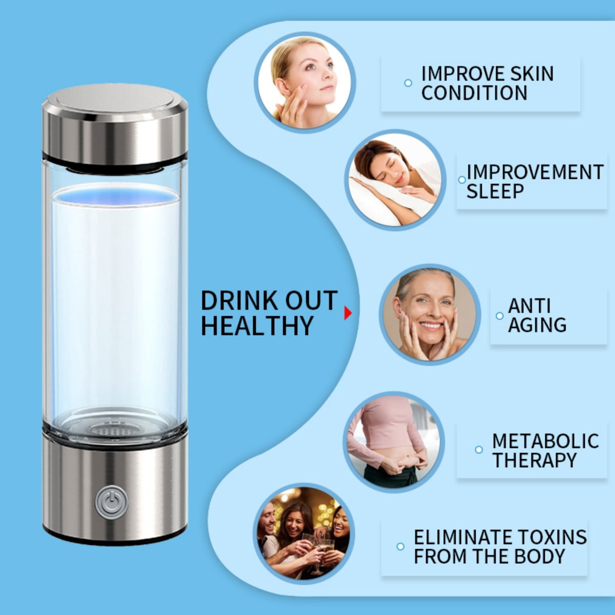 Portable Hydrogen Water Bottle Generator - 420ml SPE/PEM Technology, USB Rechargeable, Alkaline Hydrogen-Rich Water for Health, Travel, Gym & Office Use
