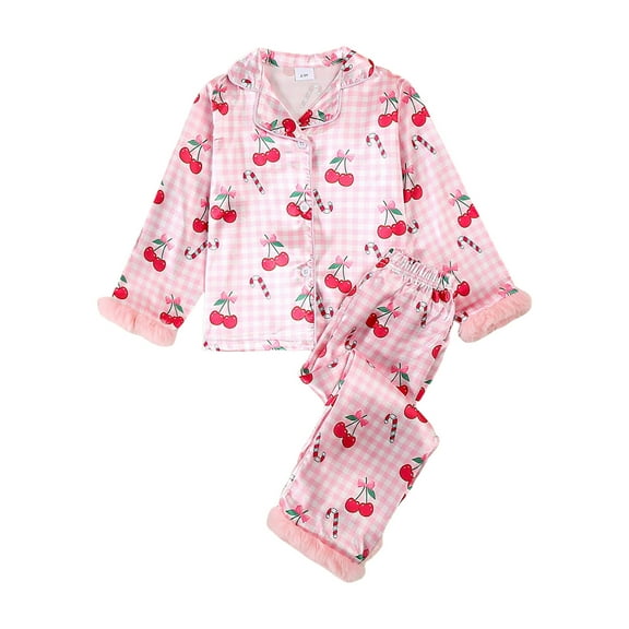Gubotare My First Christmas Baby Girl Pajamas Kids Christmas Pajamas Toddler Girl Feather Trim Button Down Tops Pants Girls Bow Sleepwear Silk Satin Pjs Set Size 3t 4t (Red,3-4 Years)