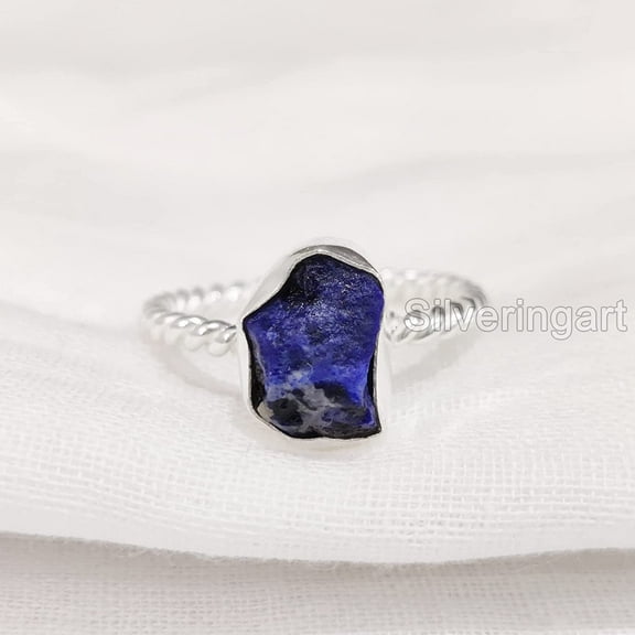 Natural Lapis Lazuli Ring, Rough Lapis Lazuli Ring, Afghani Lapis, Twisted Wire Band, 925 Sterling Silver, Womens Ring, Christmas, Thanksgiving, Handmade, Statement Jewelry, Rough Gemstone Jewelry