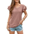 thumbnail image 3 of 2024 Summer New Women's T-shirt Hole Hollow Lotus Sleeve Casual Top, 3 of 5