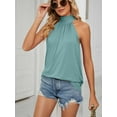 thumbnail image 4 of Gustave Womens Sleeveless Tie Halter Tops Summer High Neck Tank Tops Casual Elegant Vest Shirts Blouses "Green, M", 4 of 6