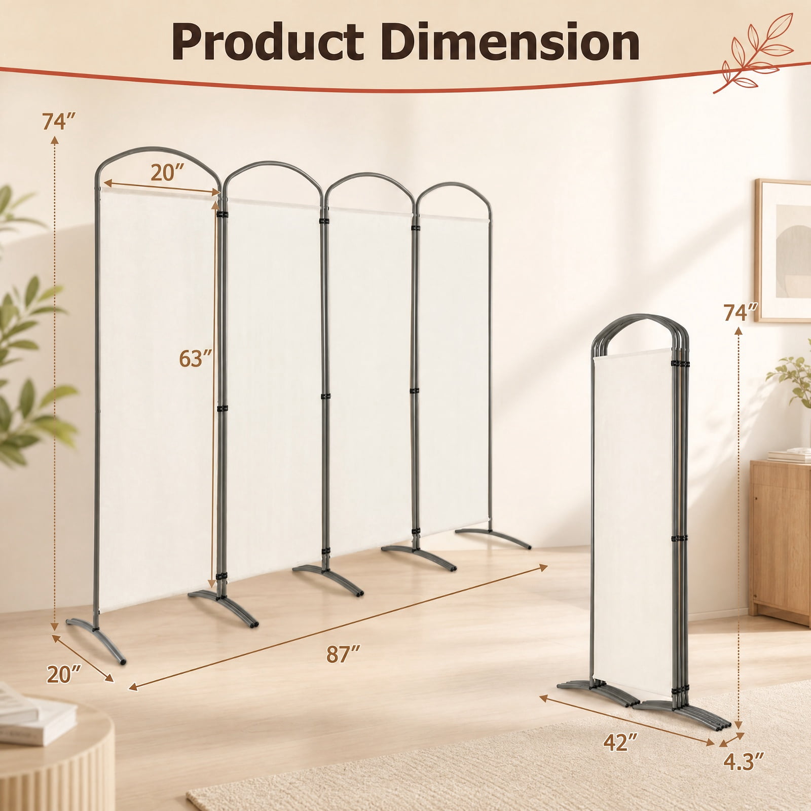 Vebreda 6.2Ft Folding 4-Panel Room Divider for Home Office Living Room, Durable Material, Flexible Design, folding privacy screen