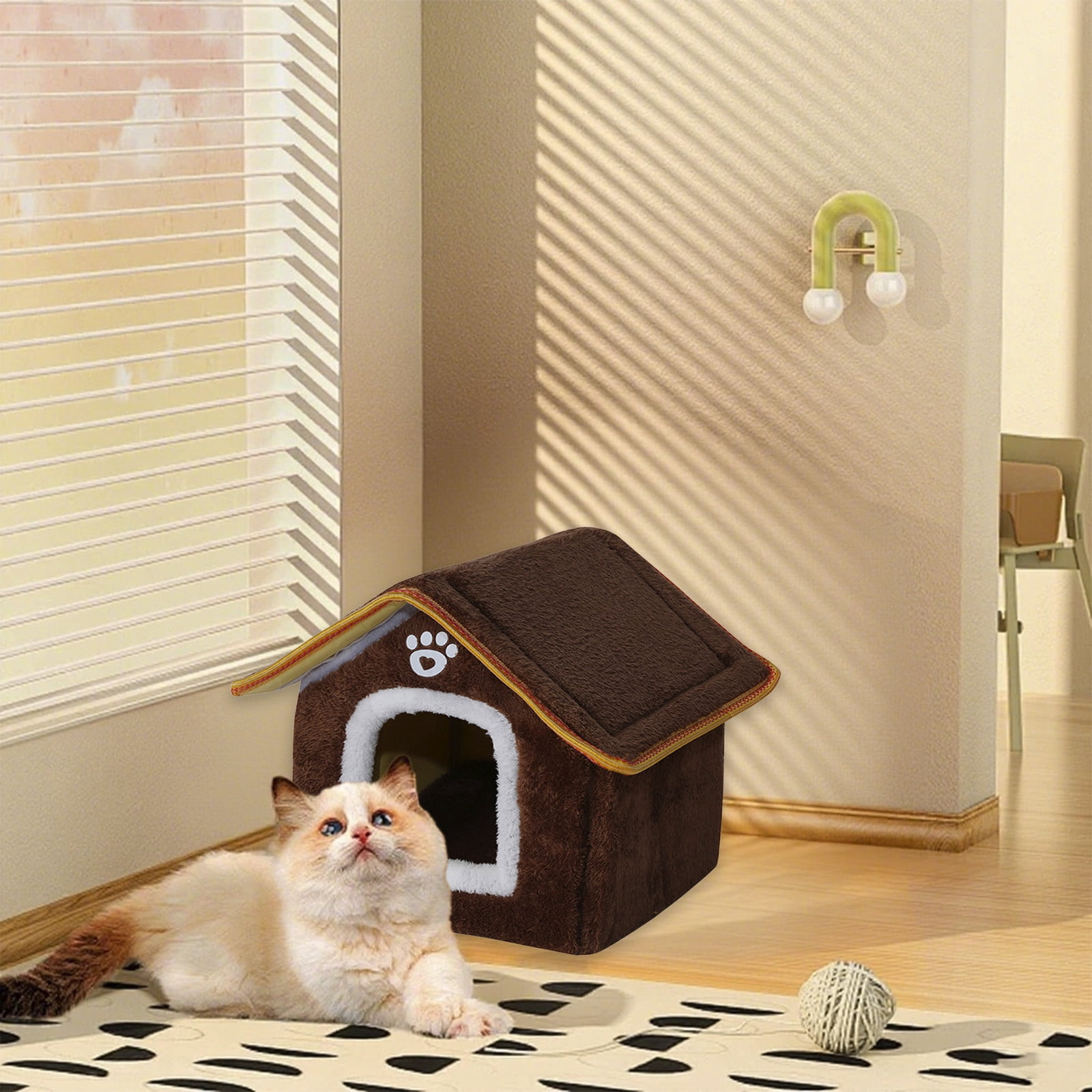 SPOORYYO Foldable Pet House for Cats and Dogs, Portable Cat Tent, Removable Roof, Non-Slip Bottom