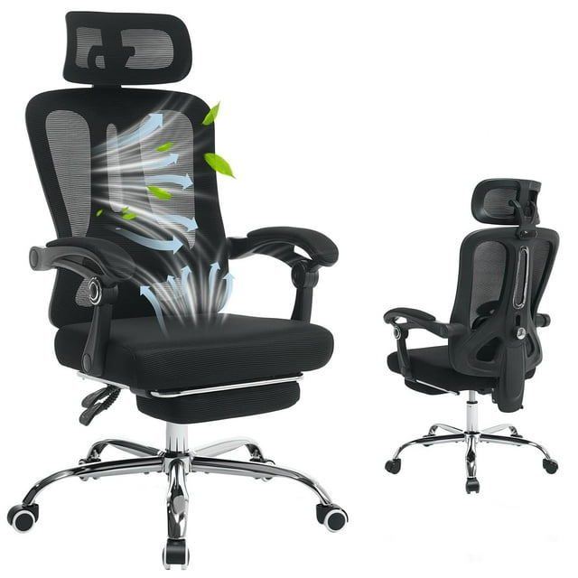 GloryStar Chaise de Bureau Ergonomique en Maille à Dossier Haut avec Repose-Pieds, Soutien Lombaire Réglable et Appuie-Tête