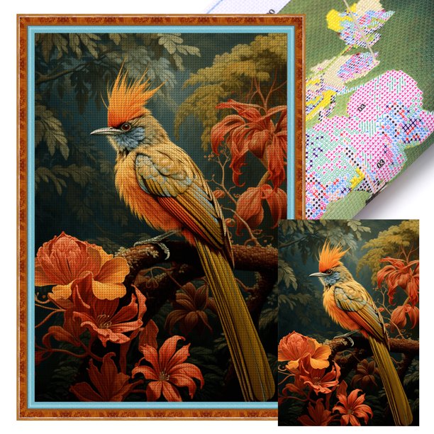 Hilo Algodón Ecológico Bordado Punto Cruz Pájaro Exótico Impreso 11CT 40x60cm