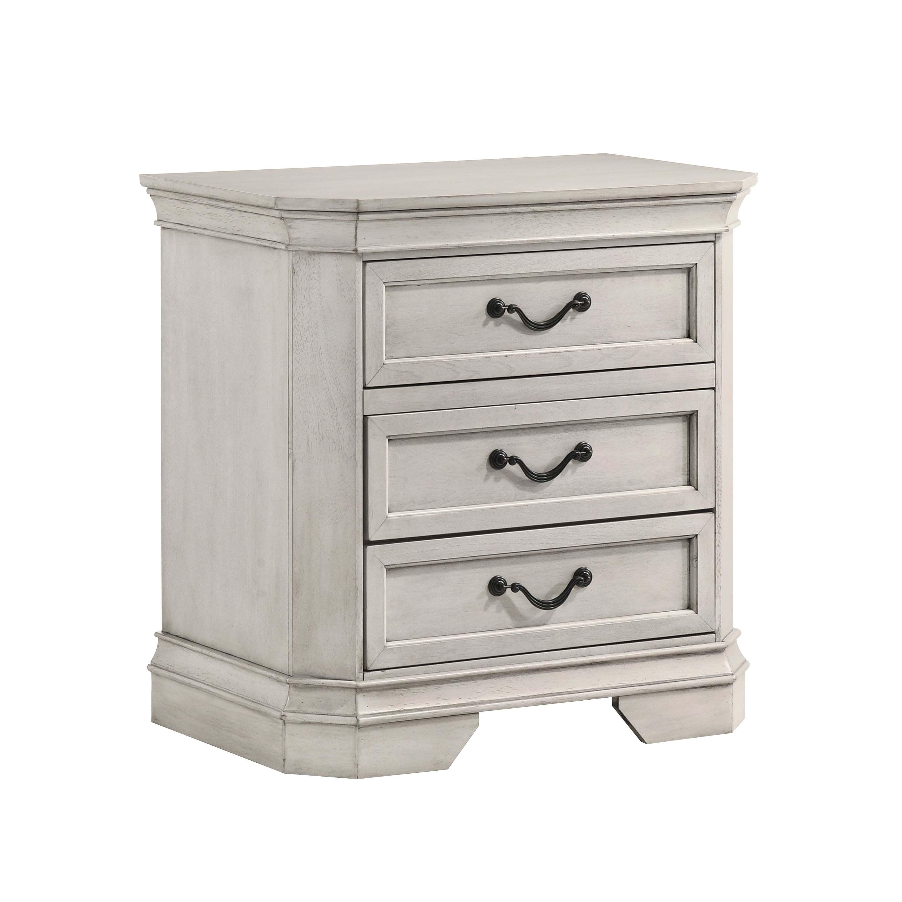 Roundhill Furniture Maderne Wood 3-Drawer Nightstand, Antique White Finish