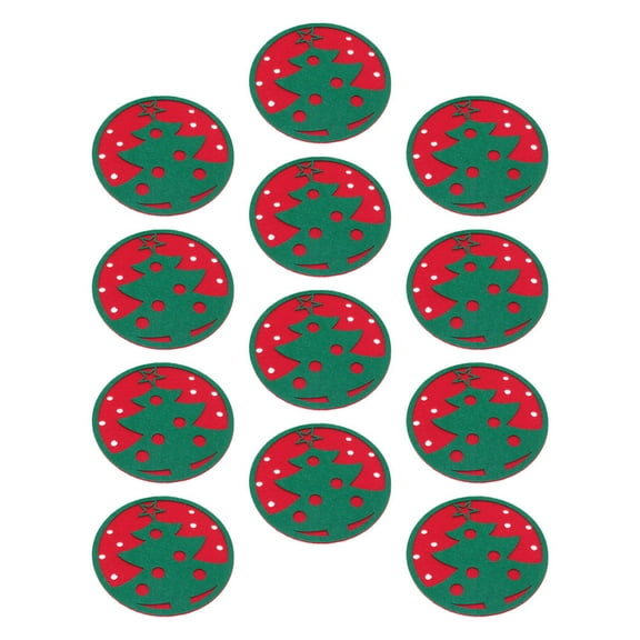 STRANDCHIC Felt Xmas Tree Coasters Festive Design Heat Resistant Green for Home Use 12Pcs