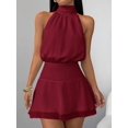 thumbnail image 3 of Vestido Mini Halter Burdeos Con Cintura Fruncida Y Falda Volante, 3 of 30