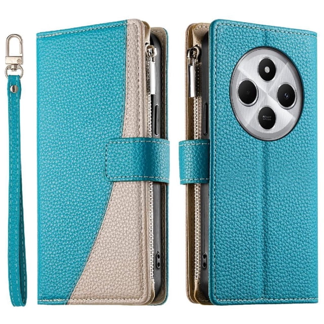 Funda cartera GANGXUN para Xiaomi Redmi 14C 4G , cuero PU con tarjetero, cremallera, correa de mano, soporte y protección 1050°