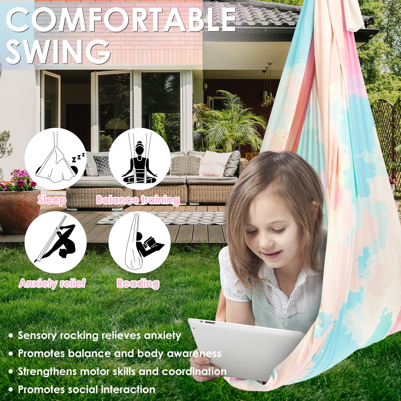 Sensory Swing Comfortable Kids Sensory Hammock Holds up to 200 lbs Indoor Cuddle Swing with 360° Swivel Hardware for Children Adults Indoor Outdoor
