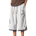 thumbnail image 3 of Migroa Men's Harem Capri Pants Drawstring Elastic Waist Wide Leg Baggy Cropped Trousers Loose Fit Yoga Beach Shorts Men's Casual Streetwear Pants Beige L, 3 of 7