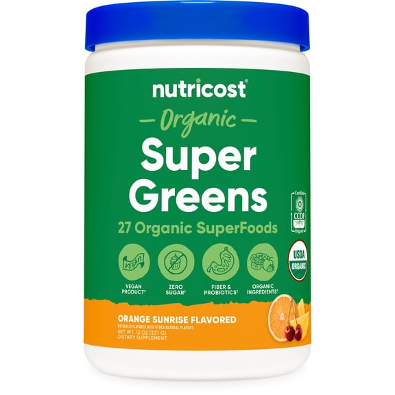 Nutricost Organic Super Greens Powder (30 Servings) Orange Sunrise Flavor - Superfood Supplement Drink Mix