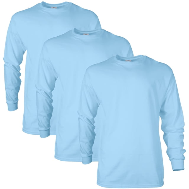 Gildan - Playera Unisex de Manga Larga de algodón Ultra Adulto, Estilo G2400, Paquete múltiple, Azul Claro (Paquete de 3), Large