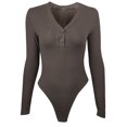 thumbnail image 4 of cfhntfmh Rompers for Women Trendy Ribbed Knit Bodysuit Stretchy Long Sleeve V Neck Buttons Shapewear Jumpsuit, 4 of 5