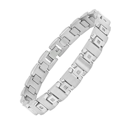 Men's Stainless Steel H-Link Bracelet w/ Diamond Accents, 8.5-Inches