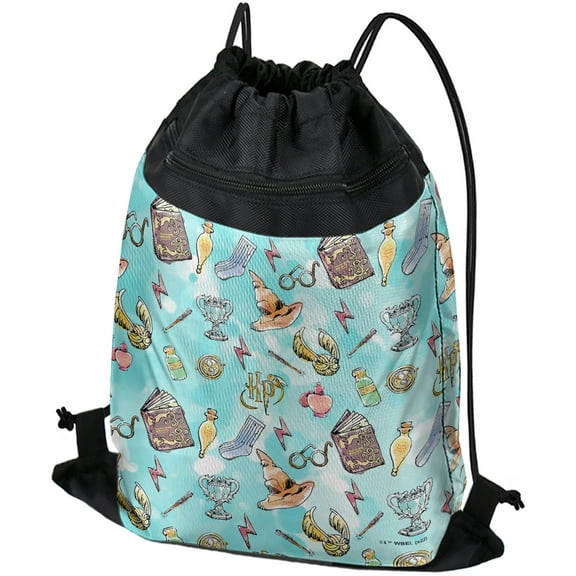 Harry Potter Water Color Pattern Drawstring Backpack Sports Bag Sackpack 17" x 13", Perfect for Gym, Yoga or Practice