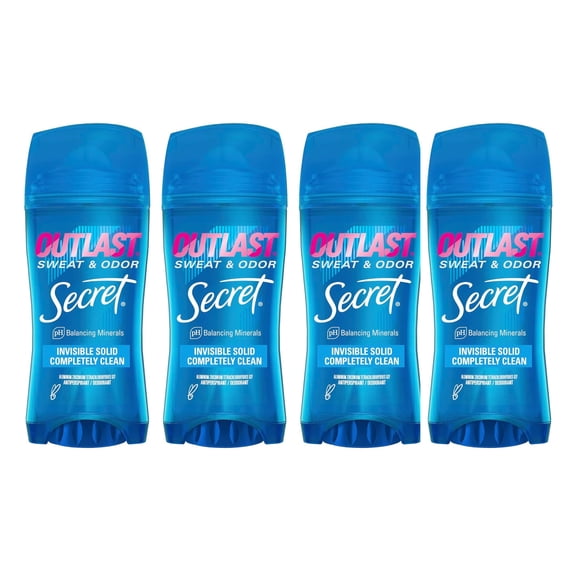 Secret Outlast Xtend Antiperspirant & Deodorant Invisible Solid, Completely Clean 2.6 oz (Pack of 4)