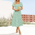 thumbnail image 3 of Women's Summer Boho Floral Midi Dress 2025 Casual Short Sleeve Square Neck Flowy Dress Beach Vacation Long Dresses, 3 of 8