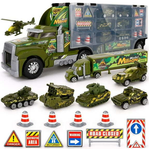 Kids Toy Truck Transport Truck Military Toy Truck with Lights and Sound Emergency Quick Release Effect