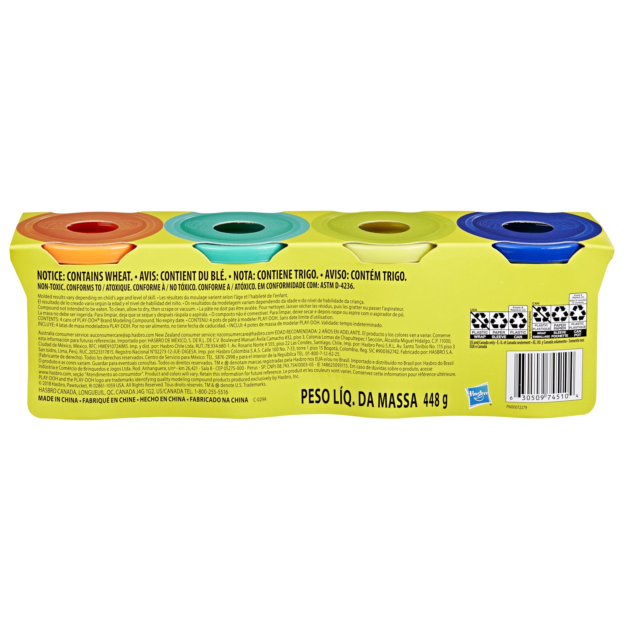 (4 pack) Play-Doh 4 Pack of Wild Non-Toxic Colors, 4-Ounce Cans (Dark Blue, Bright Green, Orange, Green), Classroom Supplies, Preschool Crafts