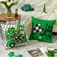 thumbnail image 3 of ST Patricks Day Polka Dots Lucky Clover Truck Hello Shamrocks Throw Pillow Covers, 16 x 16 Inch Buffalo Plaid Bow Tie Decoration for Sofa Couch Set of 4, 3 of 6