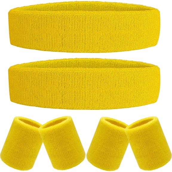 6 Pieces Sweatband Set Sports Headband Wristband Set, Moisture Wicking Athletic Sweatbands 4 Wrist Sweatband and 2 Headbands, Terry Cloth Sweat Absorbing Head Band for Workout