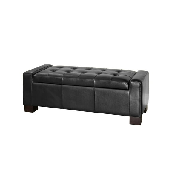 Rachel Bonded Leather Tufted Storage Ottoman, Black