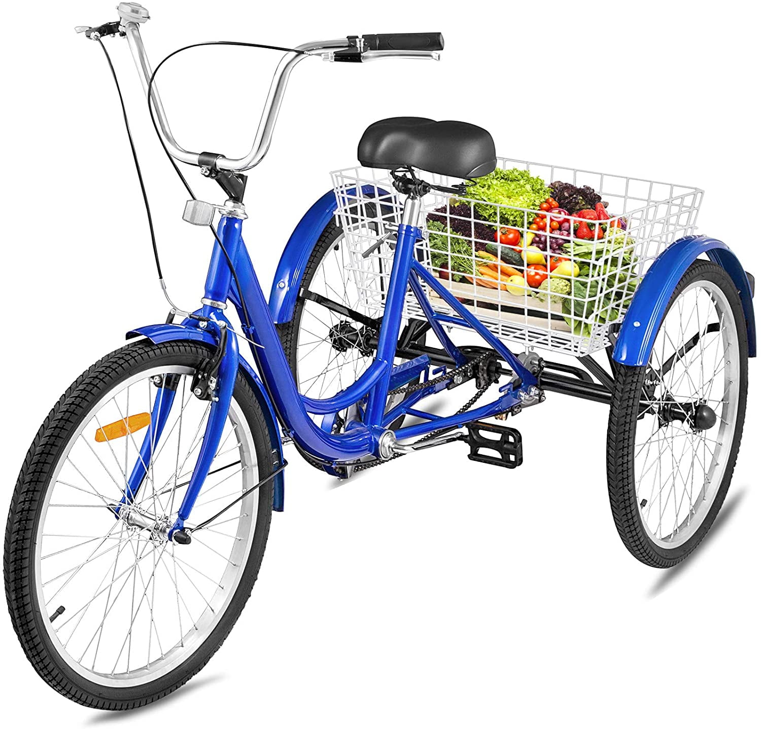 24" 3 Wheel 6-Speed Adult Tricycle Seniors Shopping Cargo Bicycle Trike Lamp 