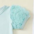 thumbnail image 6 of Kucnuzki 3T Toddler Girl Summer Outfits Shorts Sets 4T Short Mesh Puff Sleeve Pure Color Casuak Tee Top Elastic Denim Shorts 2PCS Set Green, 6 of 9