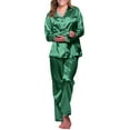 thumbnail image 2 of Skpblutn Plus Size Underwear Pajama Set for Women âLong Nightwear Robe Underwear Suit Satin âLong Loose Nightgowns Sleepwear Green, 2 of 7