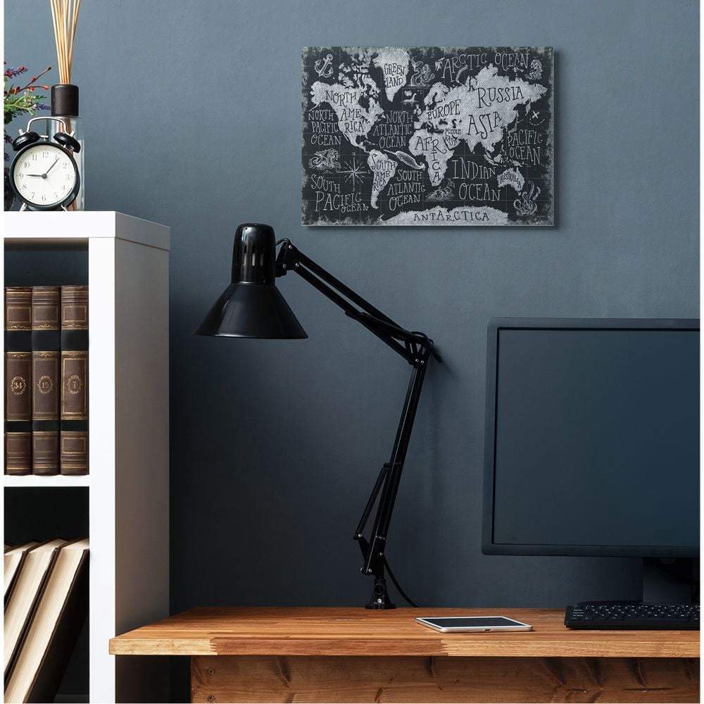 Stupell Industries Children's Mythical Creatures Fantasy Black White Chalk Map Canvas Wall Art Design by Mary Urban, 16" x 20"