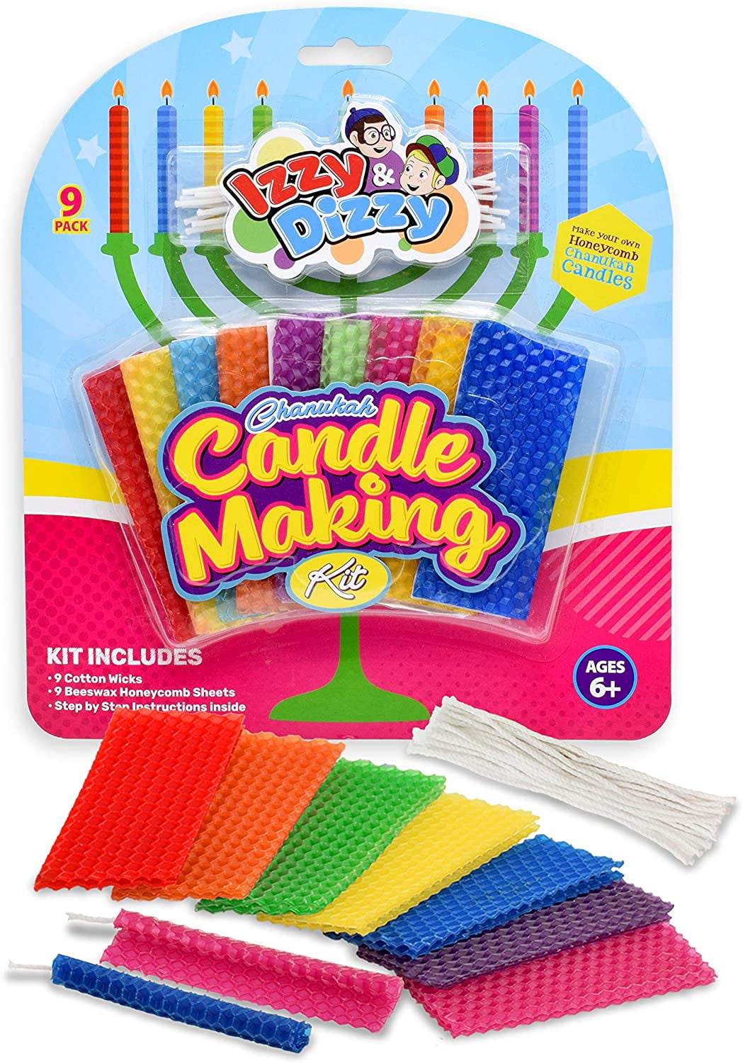 Izzy 'n' Dizzy Hanukkah Candle Making Kit - Includes 9 Beeswax Honeycomb Sheets, 9 Cotton Wicks